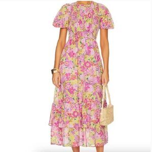 Banjanan Quant Dress NWT Size XS Puff Sleeve Floral Smocked Ruffle  Revolve